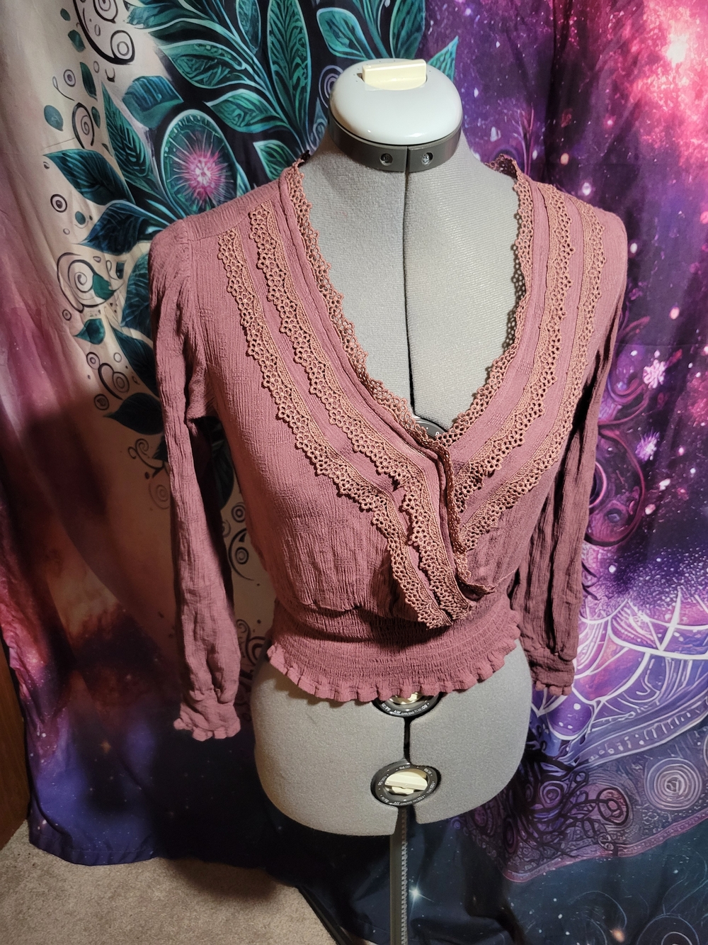 Self Esteem Mauve Lace-Trim V-Neck Blouse